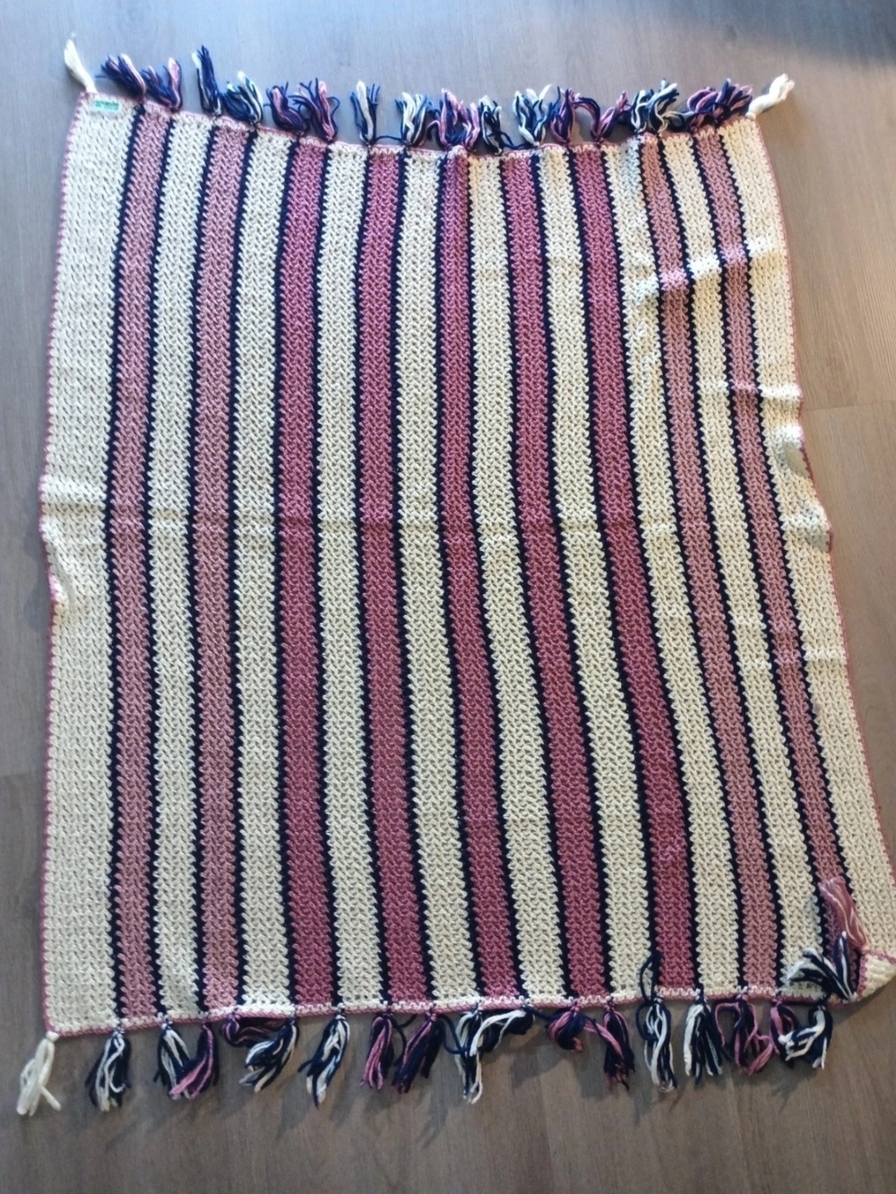 Vgt Crochet Blanket Afghan Throw Blanket Handmade 70s Cottagecore Pink Cream